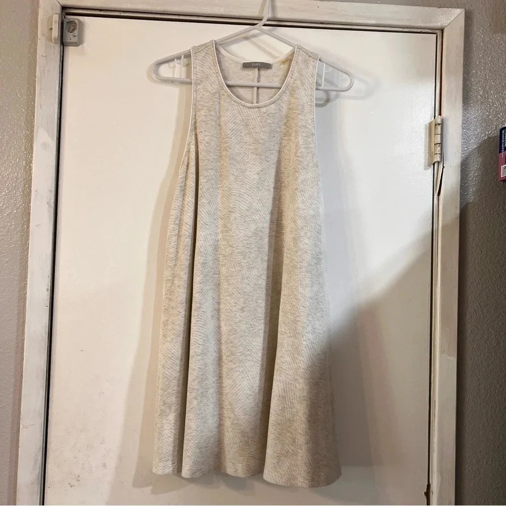 TART Cream Textured Dress Off White Flowy Sleeveless S Rope Trim Pattern Minimal